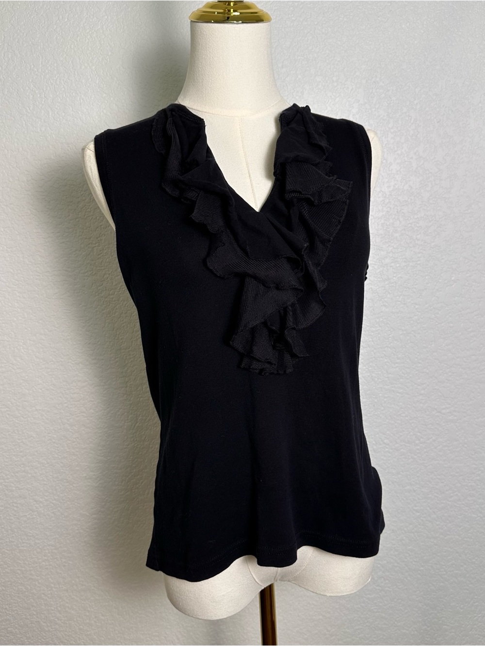 Black Ruffle V-Neck Sleeveless Top